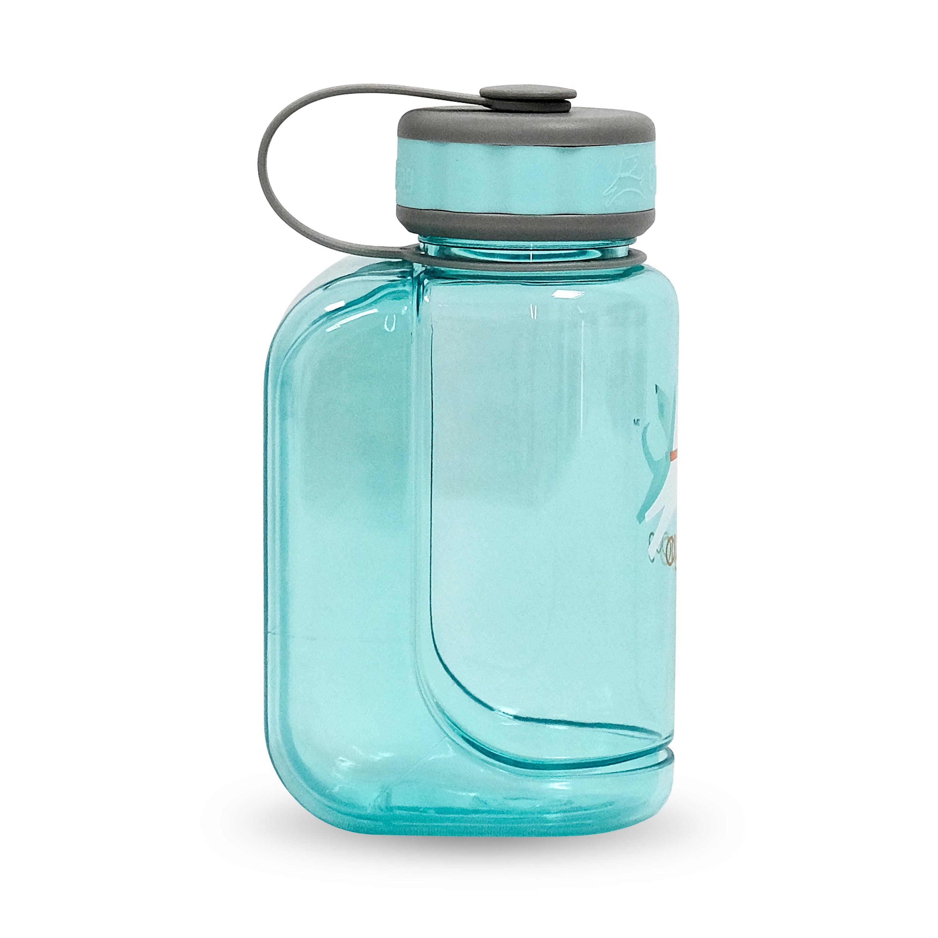 Side profile of the OllyDog OllyBottle in Aqua Blue, showing the unique patented design with the 600ml detachable water bowl attachment removed and ready for sharing #size_aqua blue / 600ml