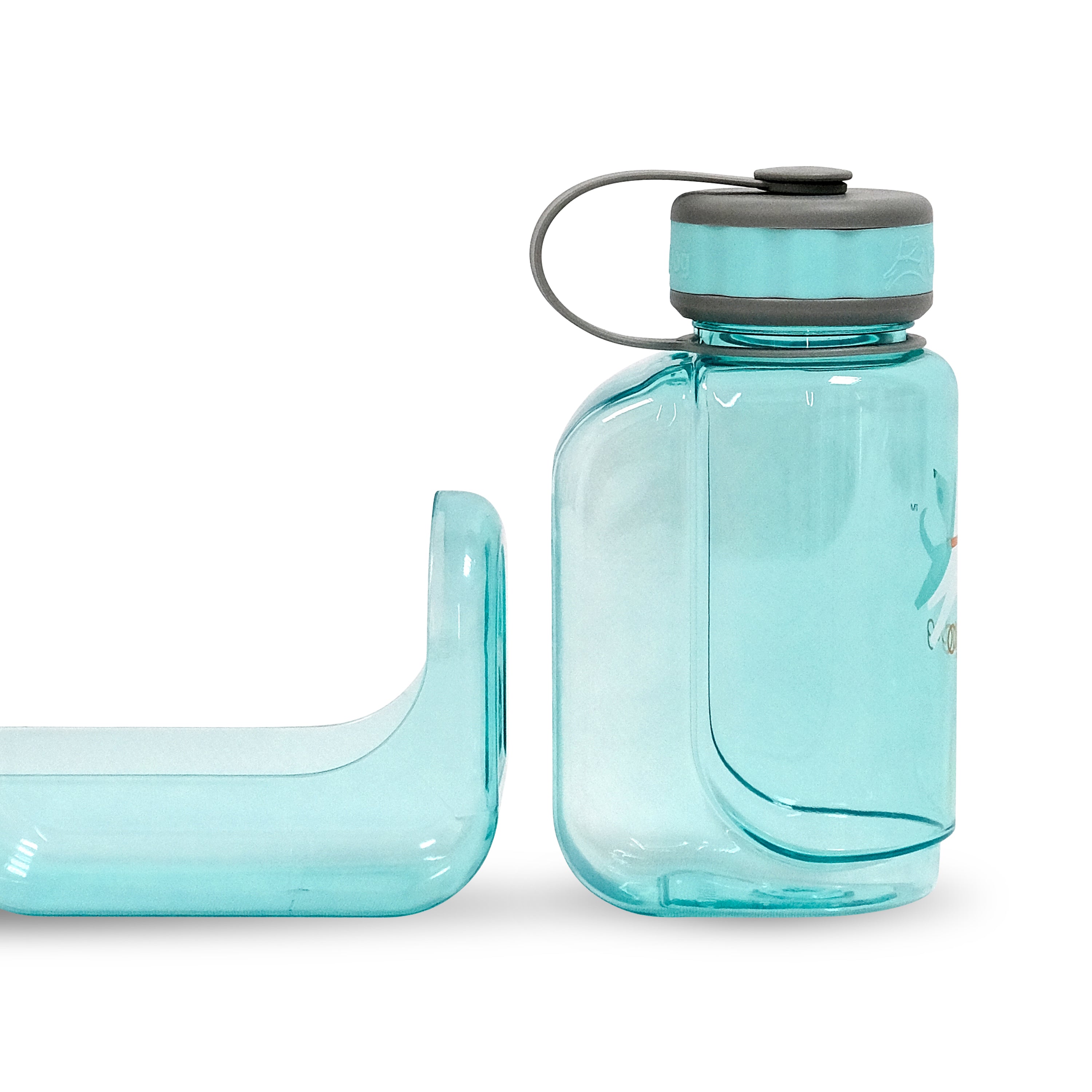 Close-up of the OllyBottle in Aqua Blue showing the detachable bowl being removed from the 600ml bottle for easy water sharing with your dog #size_aqua blue / 600ml