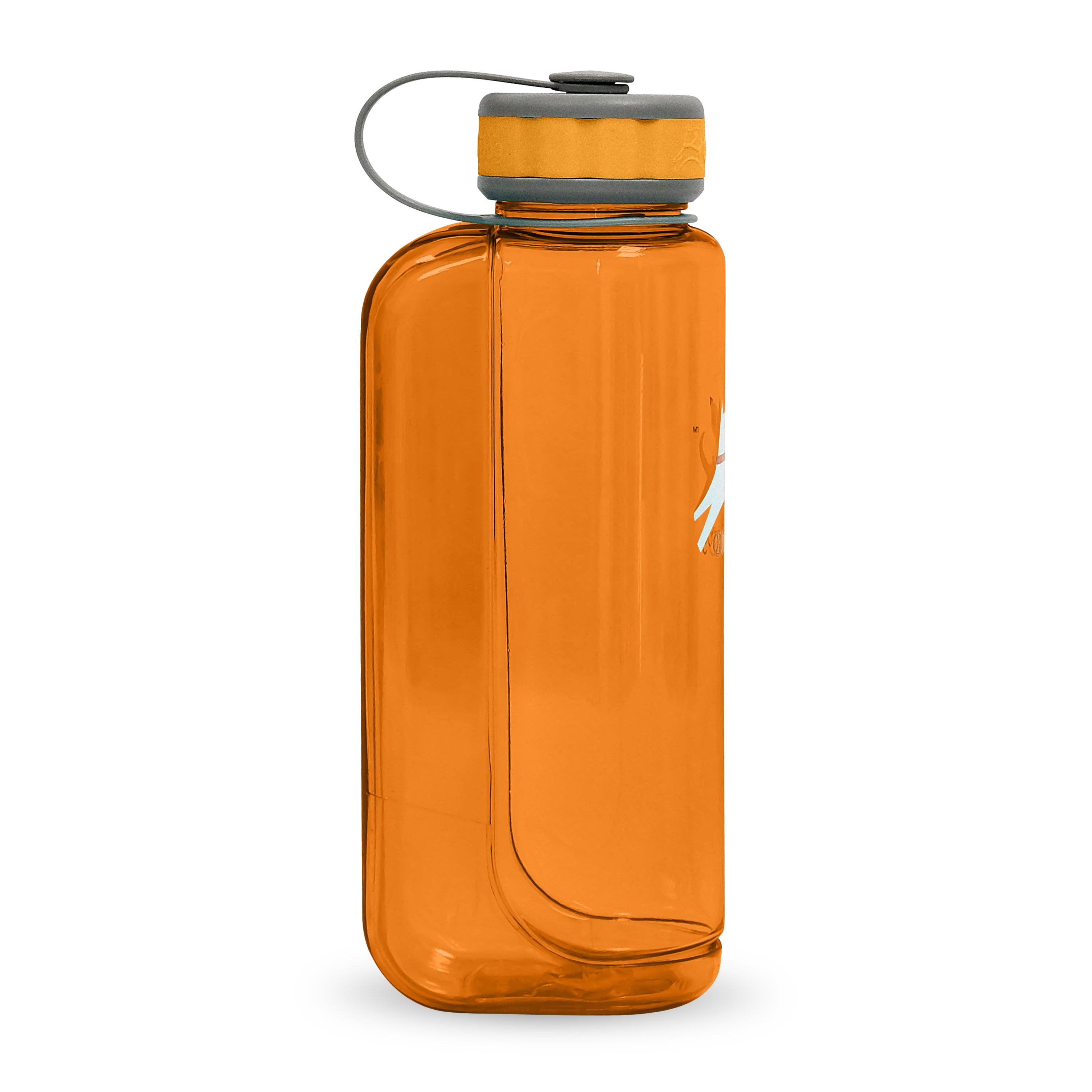 Alternative side view of the OllyDog OllyBottle portable dog water bottle in 1-liter flame orange size, showing the durable, BPA-free plastic construction and integrated cap loop.#size_flame - 1l