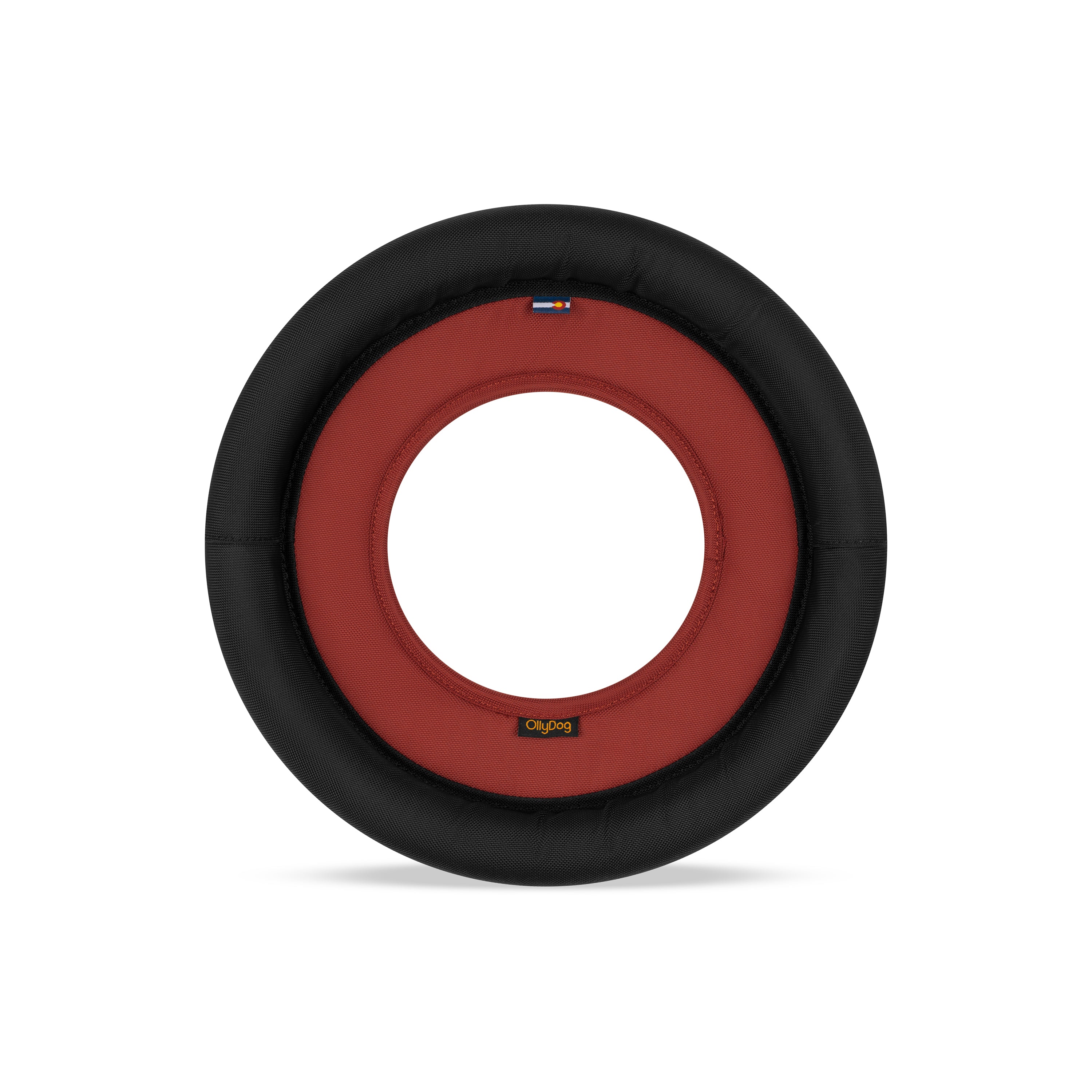 Back view of the OllyDog Super Flyer dog flying disc in cidert color, highlighting the durable recycled polyester construction and branding details.#color_cider