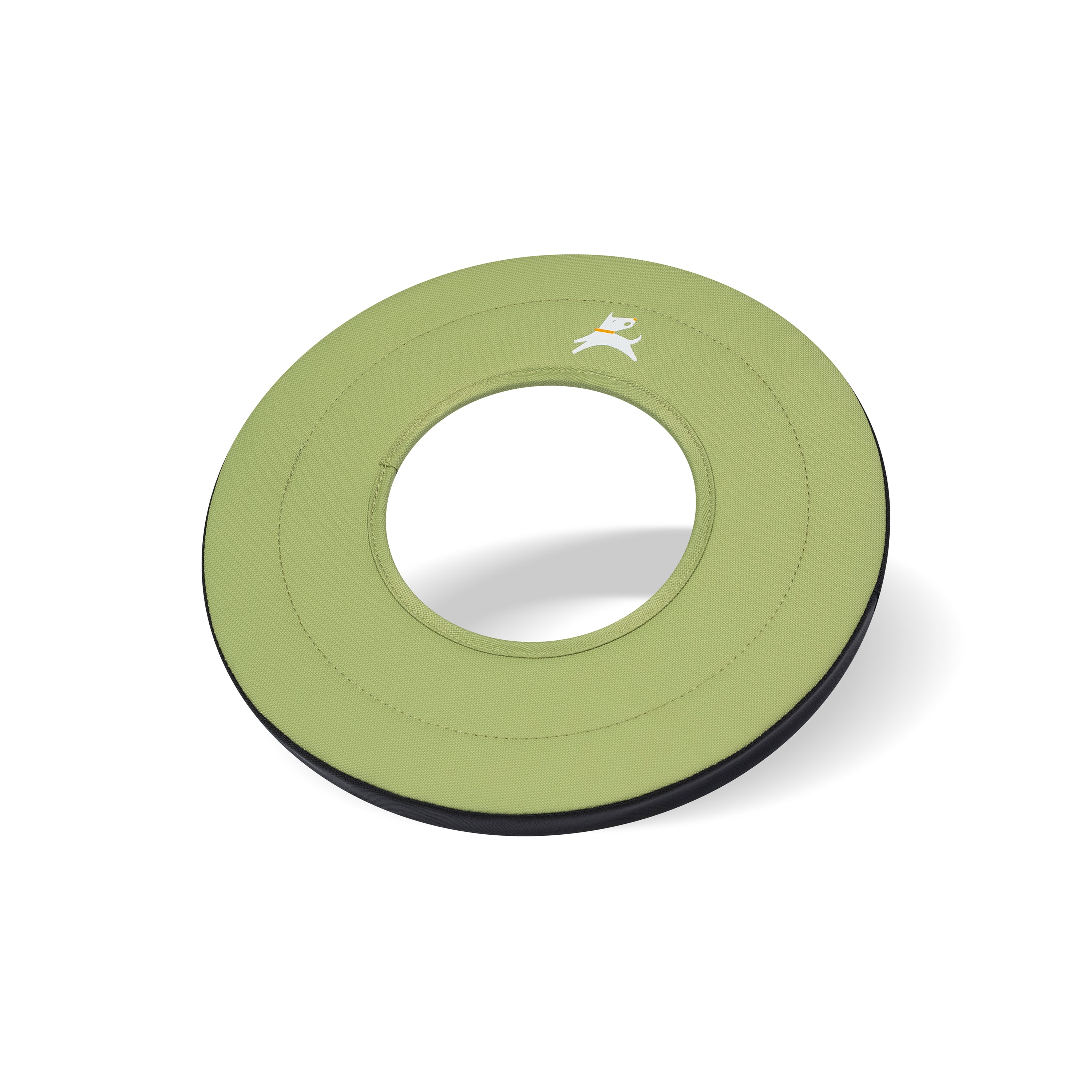 Side-angle view of the OllyDog Super Flyer dog flying disc in palm color, highlighting its lightweight, easy-to-grab, and water-compatible recycled polyester design.#color_palm