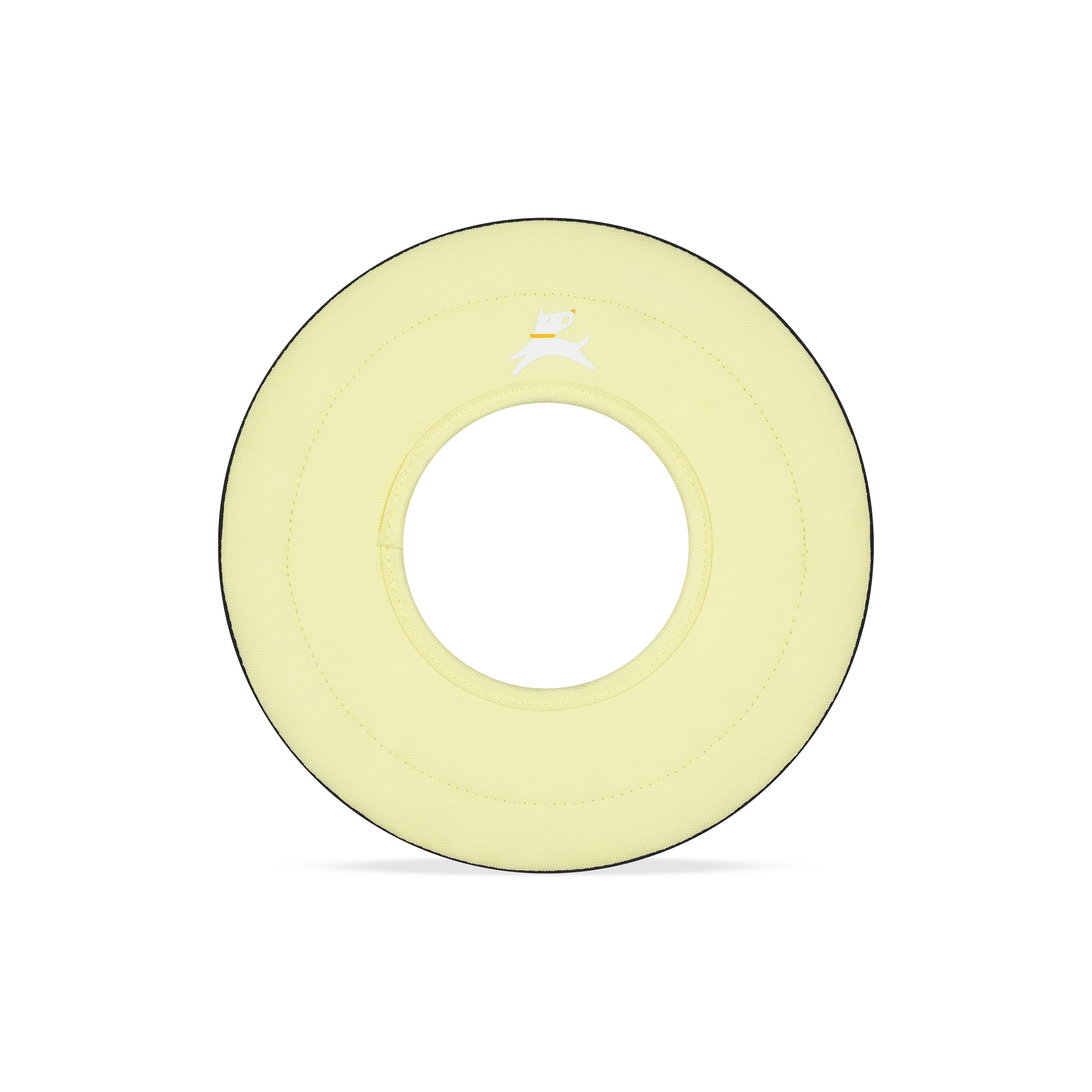 Front view of the OllyDog Super Flyer dog flying disc in sol color, showcasing the lightweight, water-compatible, and easy-to-grab recycled polyester design.#color_sol