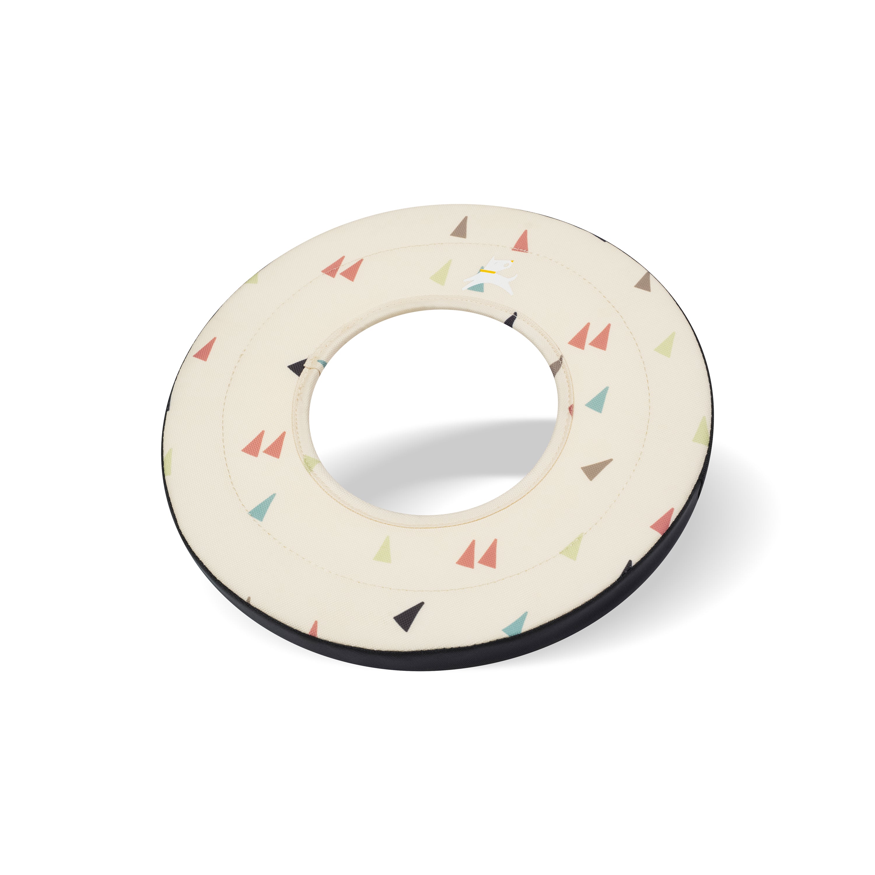 Side-angle view of the OllyDog Super Flyer dog flying disc in terrazzo color, highlighting its lightweight, easy-to-grab, and water-compatible recycled polyester design.#color_terrazzo