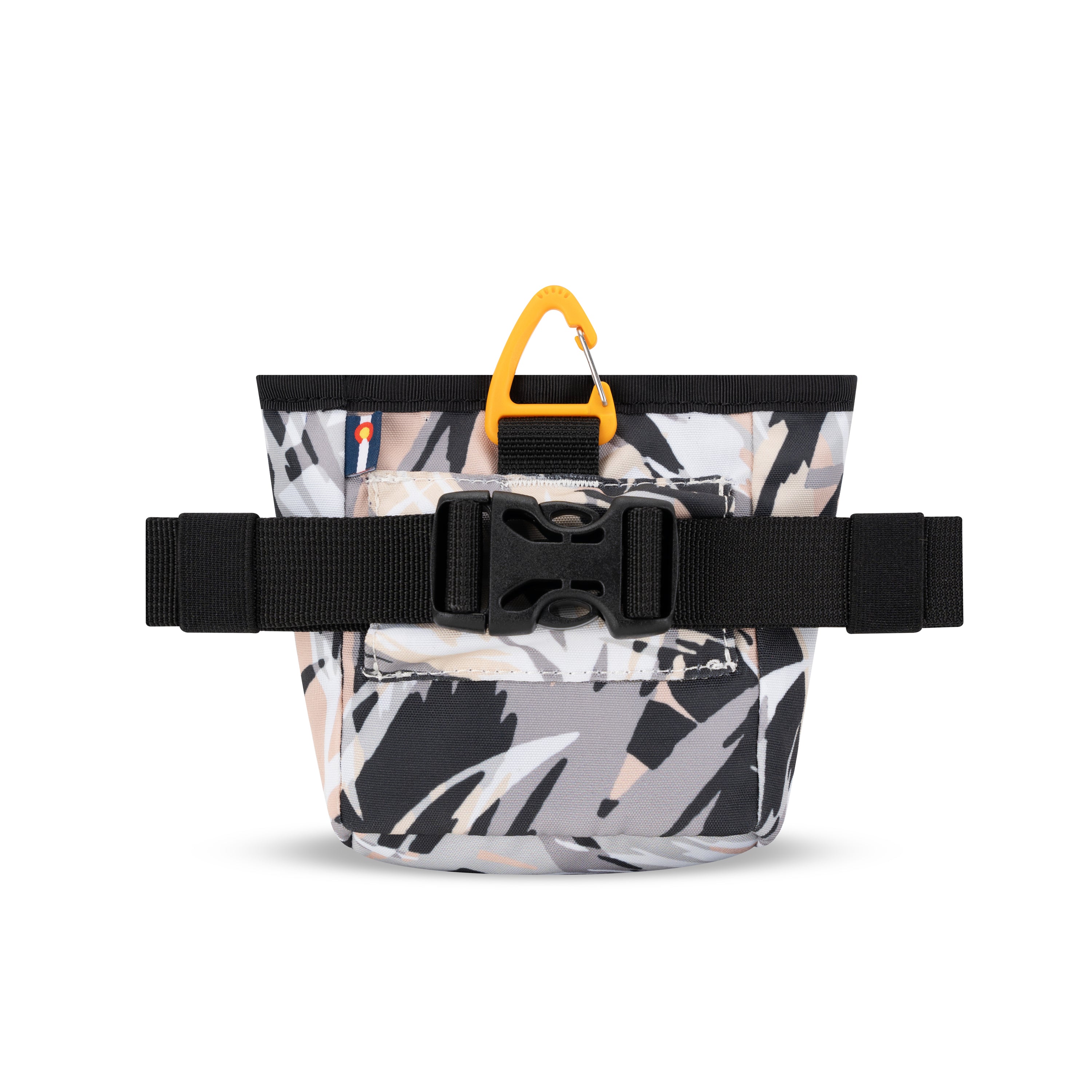 Back view of the Goodie Treat Bag by OllyDog in Abstract Leaves. The dog training pouch comes with a removable belt strap with a plastic buckle and a convenient clip to attach the treat pouch anywhere. #color_abstract leaves